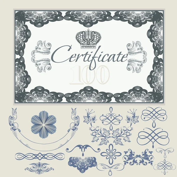 Збірка вінтажних елементів для дизайну сертифікатів — стоковий вектор