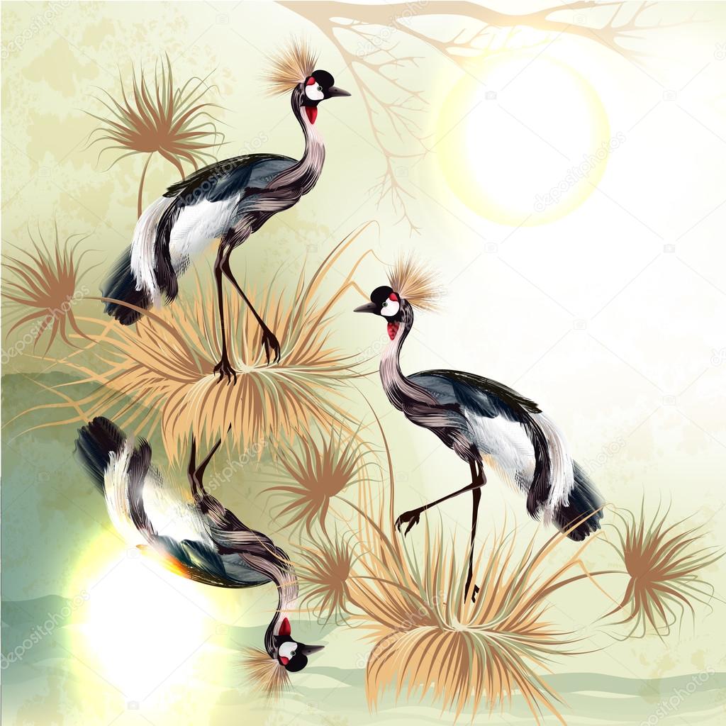 Beautiful outdoor background with birds in Chinese style Stock Vector ...