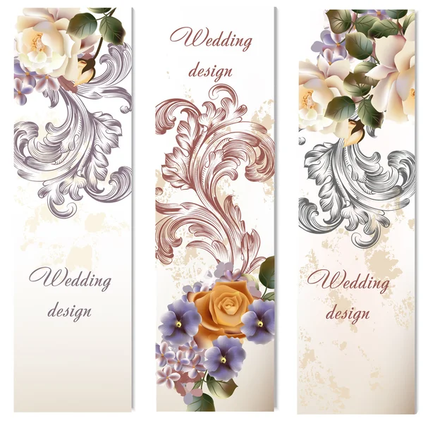 Collection of fashion wedding cards with flowers — Stock Vector