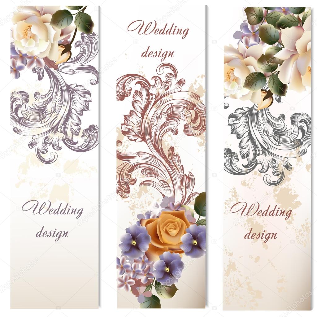 Collection of fashion wedding cards with flowers