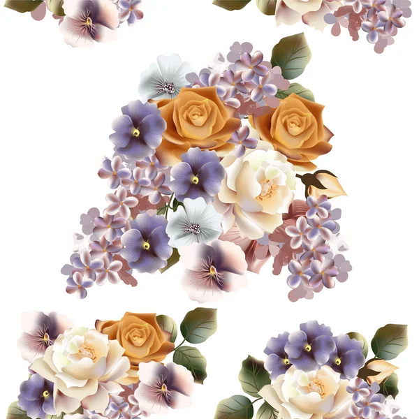 无缝花纹与玫瑰、 丁香、 紫罗兰 — 图库矢量图片