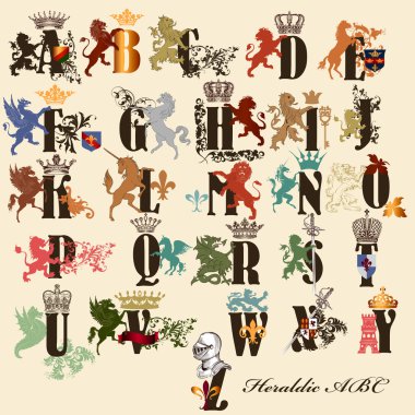 Collection of heraldic ornate letters in vintage style clipart