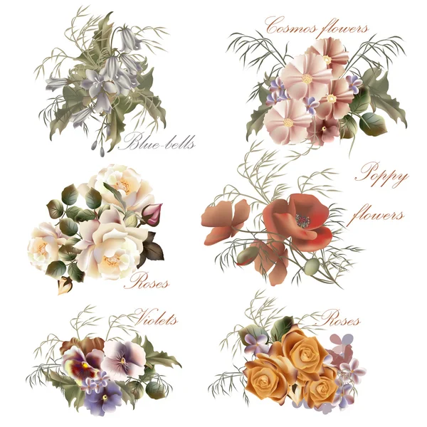 Collection of vector realistic flowers in watercolor style — Stock Vector