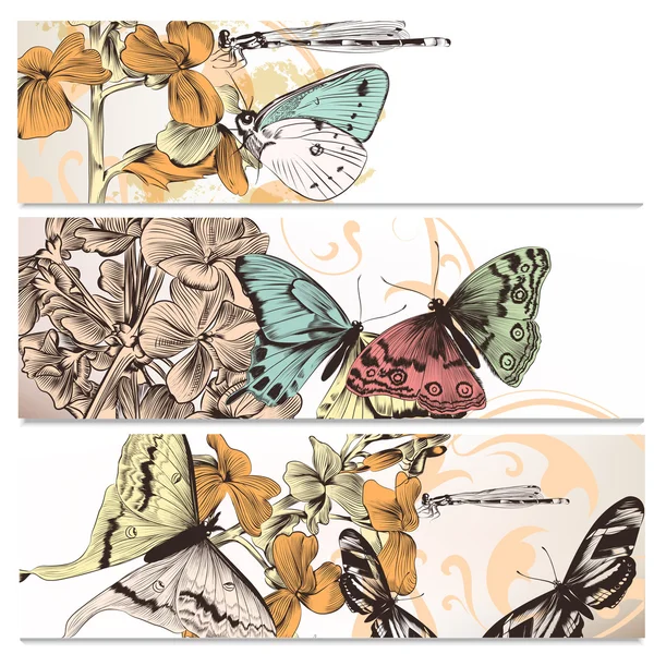 Beautiful backgrounds set with butterflies — Stock Vector