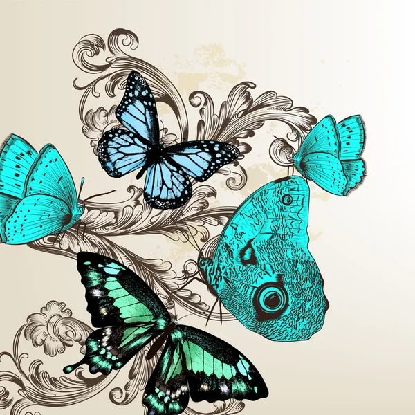 Vector back with butterflies in vintage style — Stock Vector