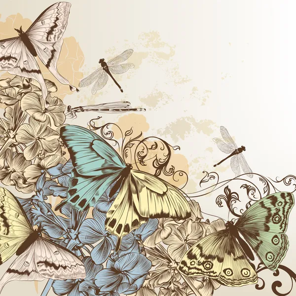 Векторный рисунок с бабочками в винтажном стиле — стоковый вектор