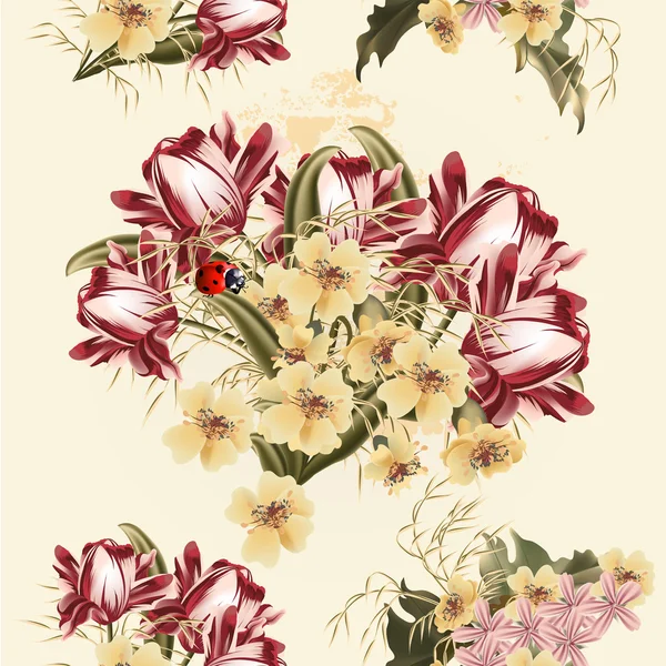 Hermoso patrón de fondo de pantalla sin costuras con flores de tulipán — Vector de stock