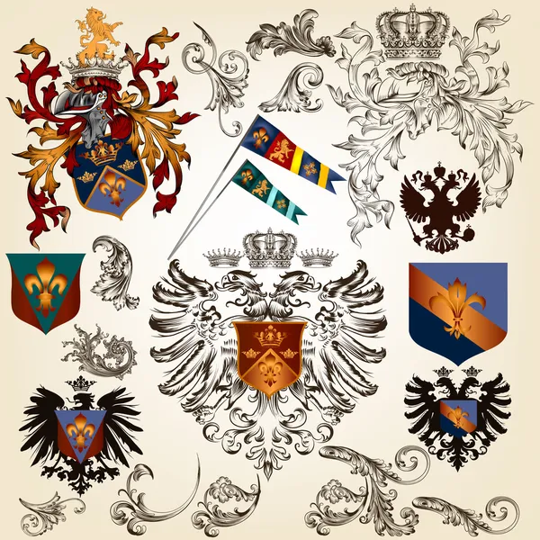 Sammlung heraldischer Vektorelemente für das Design — Stockvektor