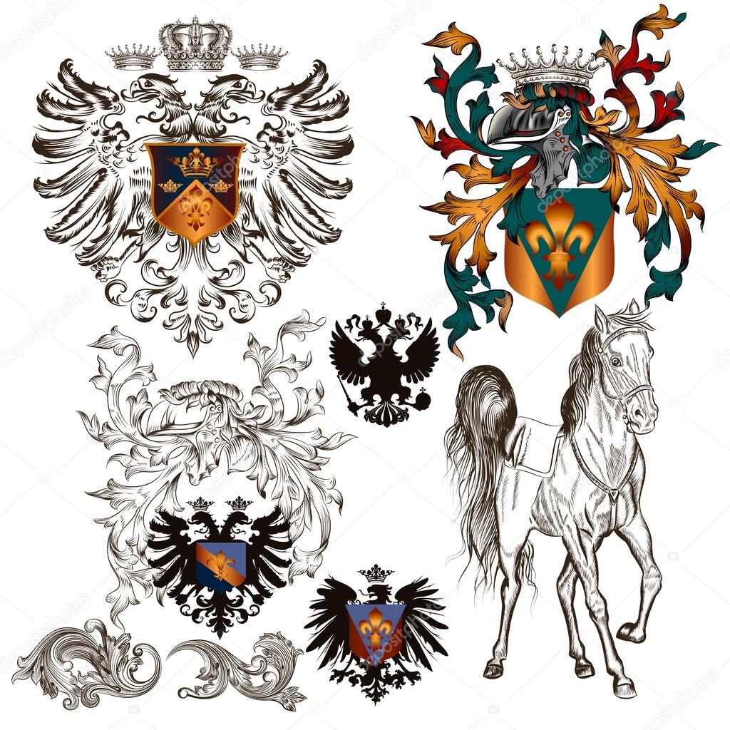 Set of vector heraldic elements