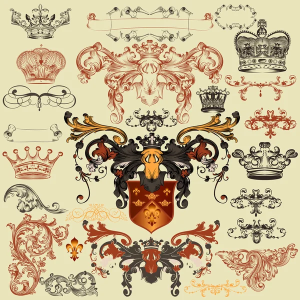 Collection of vector heraldic elements for design — Stock Vector