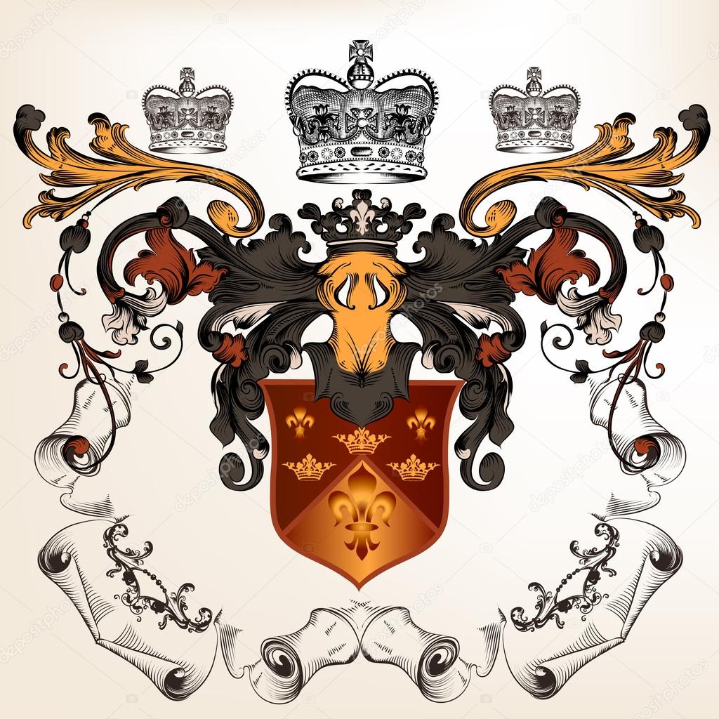 Heraldic design with coat of arms and shield
