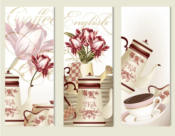 Brochure vector set with vintage tea accesories — Stock Vector