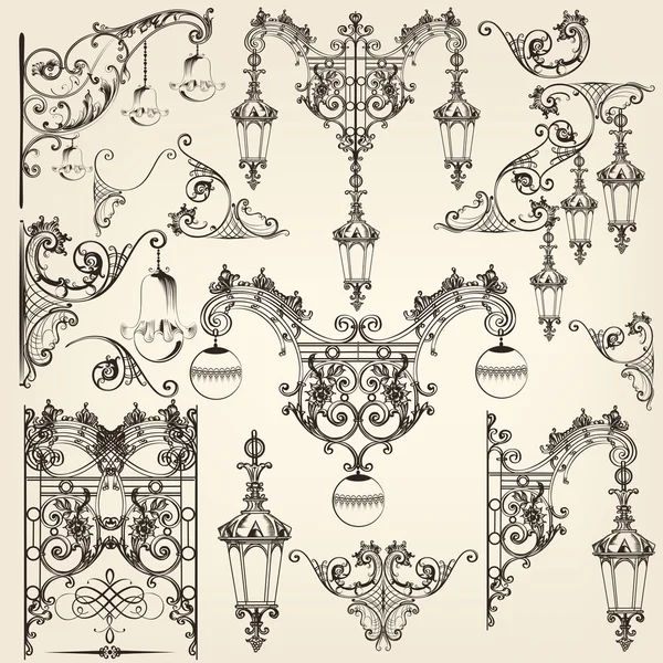 Colección de farolas vectoriales y elementos caligráficos — Archivo Imágenes Vectoriales