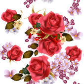 Картина, постер, плакат, фотообои "floral vector seamless wallpaper with lilac flowers and roses", артикул 51320659