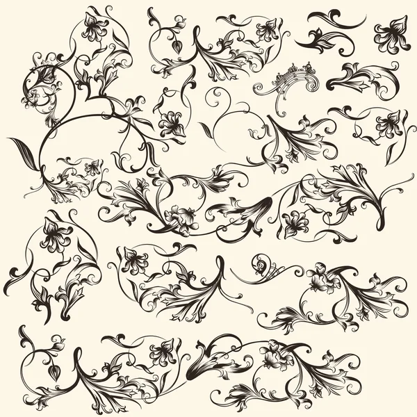 Colección de vectores de remolino florece para el diseño — Archivo Imágenes Vectoriales