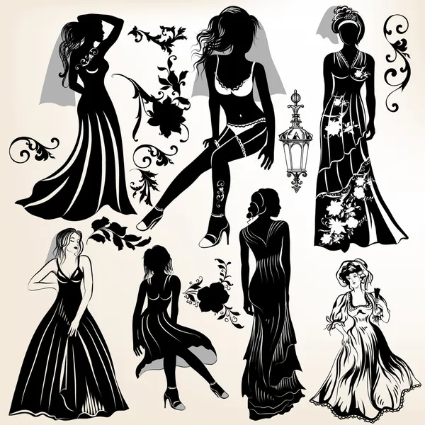 Collection de silhouettes et éléments de mariage — Image vectorielle