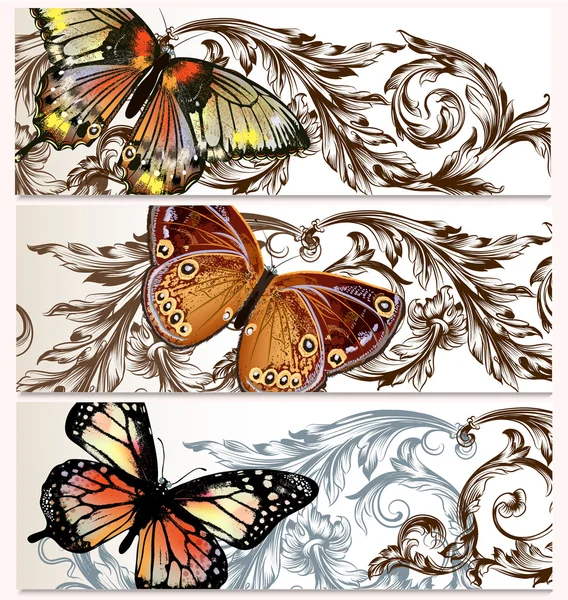 Vector backgrounds set with butterflies — Stock Vector