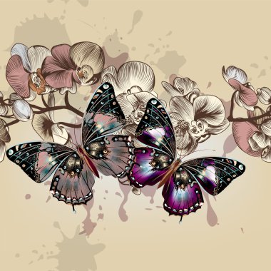 Kelebekler ile moda vektörel sorunsuz pattren