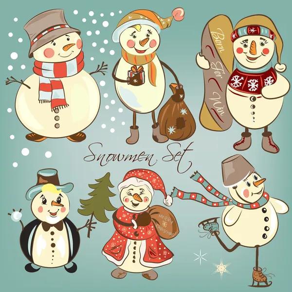 Christmas snowmen set for design — Stock Vector