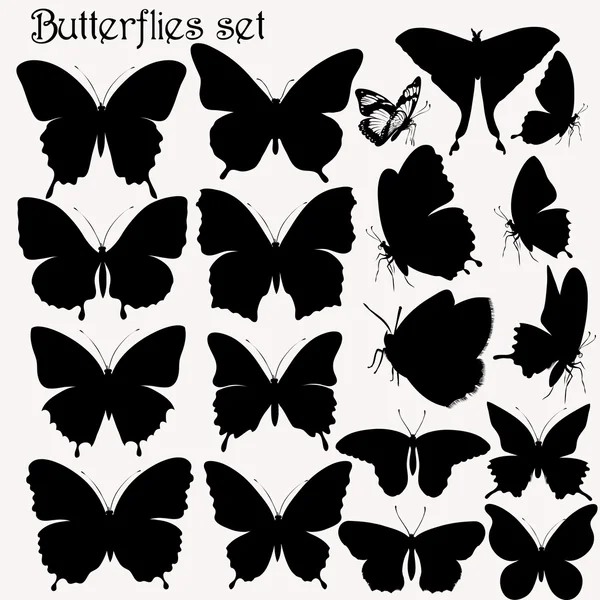 Collectie van vlinders vector silhouetten — Stockvector