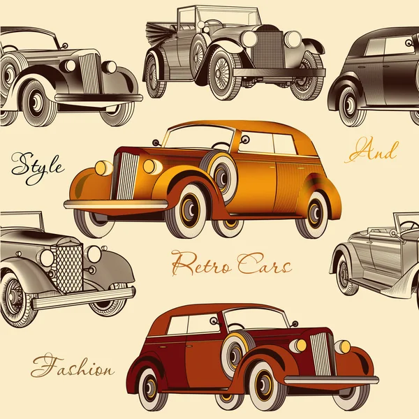 Elegante patrón de fondo de pantalla sin costuras con coches retro — Archivo Imágenes Vectoriales