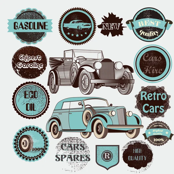 向量集的复古标签汽车和徽章 — 图库矢量图片