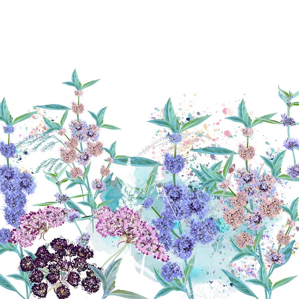 Krásná Vektorová Ilustrace Divokými Jarními Květy Stylu Akvarelu — Stockový vektor