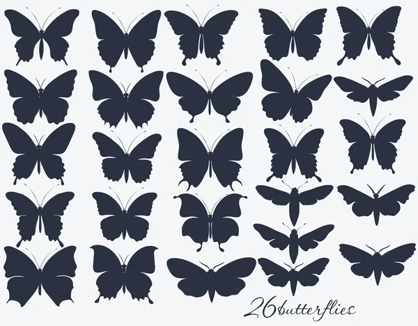 Kelebekler siluetleri topluluğu — Stok Vektör