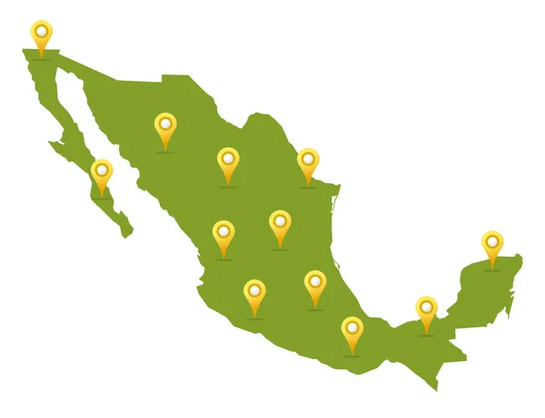 Meksyk mapę z pinami — Zdjęcie stockowe