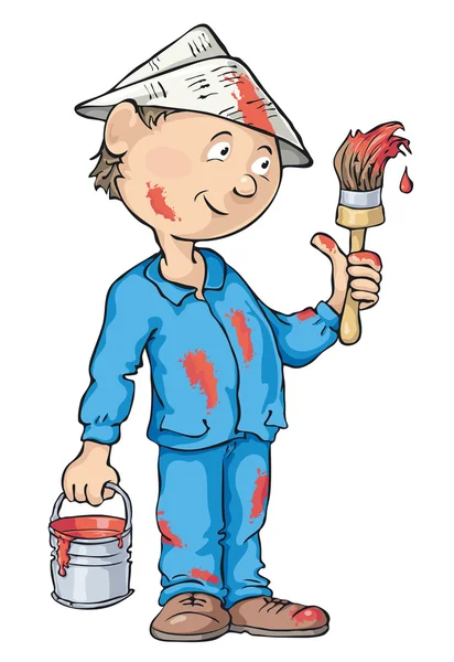 Pintor salpicado con pintura roja — Vector de stock