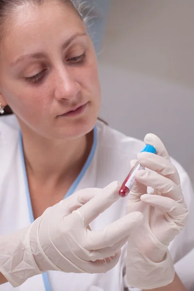 Bedrijf test tube vol bloed — Stockfoto