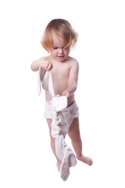 Little girl with daiper — Stock Photo, Image