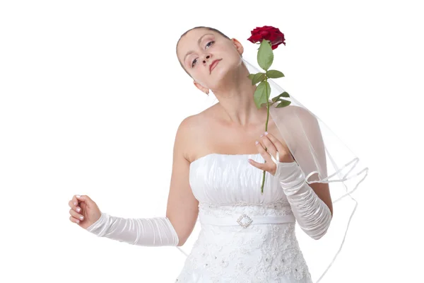 Bride with red rose — Stock Photo, Image