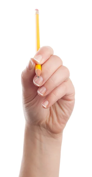 Femme main tenant un crayon — Photo