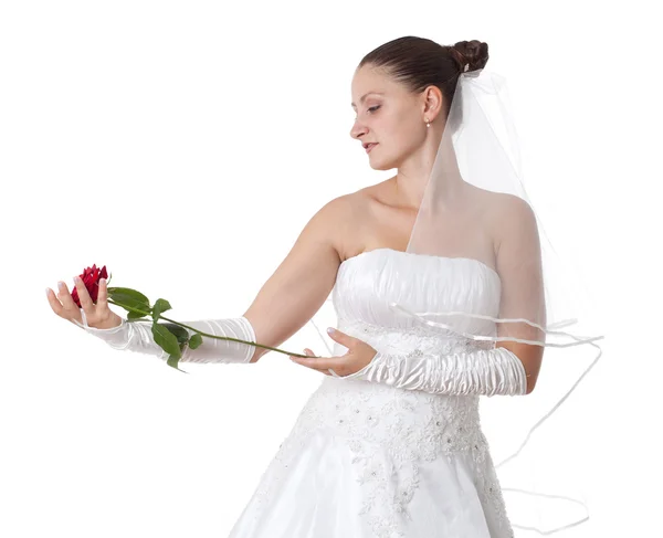 Bride with red rose — Stock Photo, Image