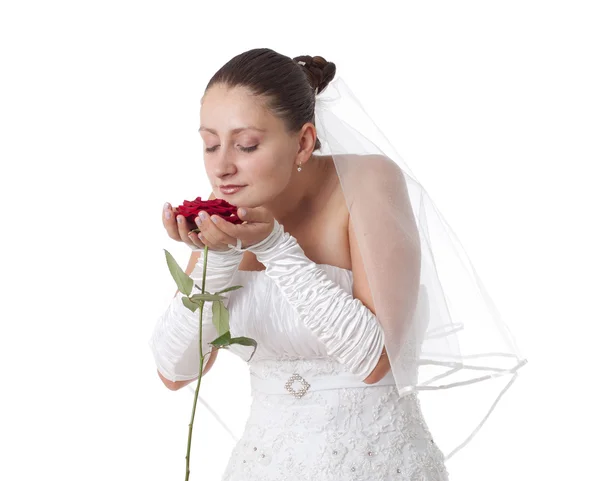 Sposa con Rosa Rossa — Foto Stock