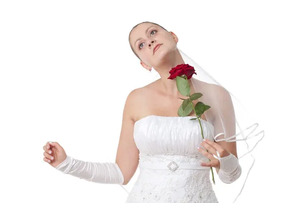 Bruid met rode roos — Stockfoto