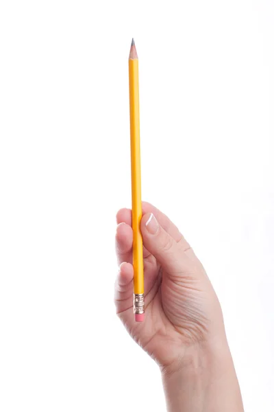 Женщина держит карандаш за руку — стоковое фото