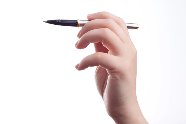 Woman holding a pen — Stock Photo, Image