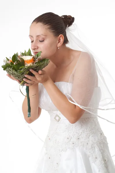 Bride holding boquet — Stock Photo, Image