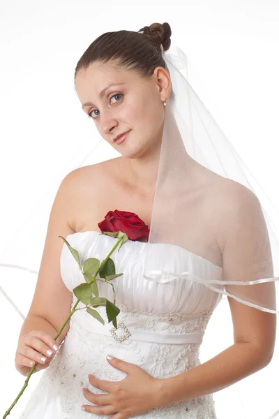 赤いバラと白の花嫁 — ストック写真