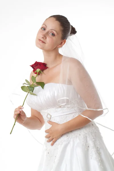 Bride in white with red rose — Stock Photo, Image