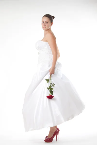 Bride with red shoes — Stock Photo, Image