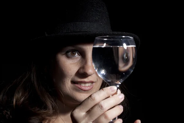 Woman with glass of wine — Stock Photo, Image