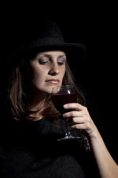 Woman with glass of wine — Stock Photo, Image