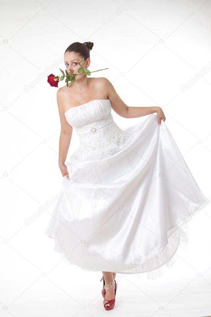 wedding dress red shoes