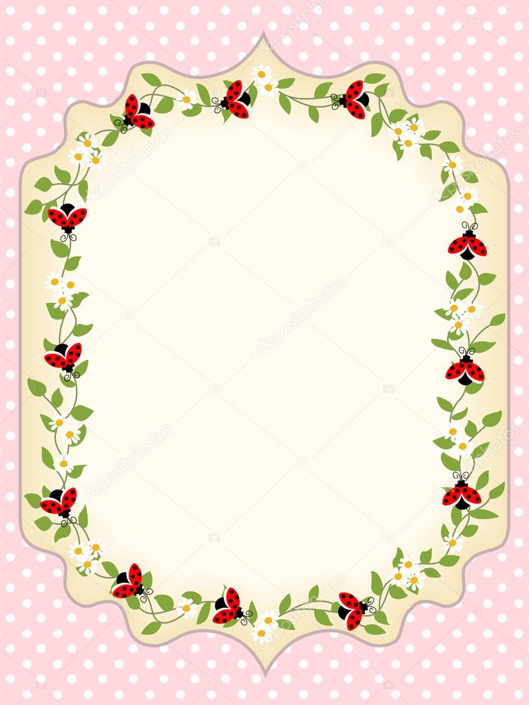 Frame postcard with a leaves and ladybugs