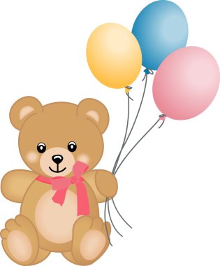 Cute teddy bear flying balloons clipart