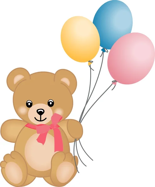 Lindo oso de peluche volar globos — Vector de stock