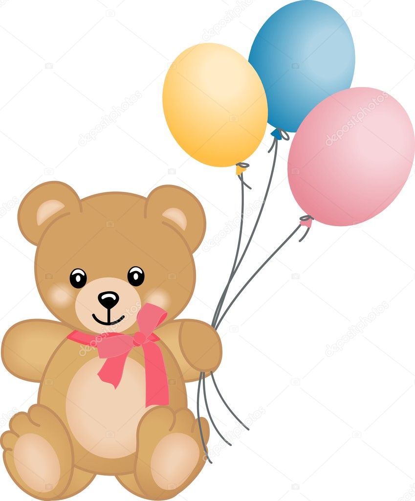 Cute teddy bear flying balloons